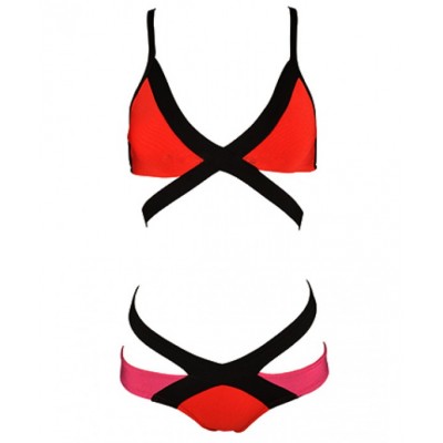 'Sara'  roter & korallen neon bandage Bikini